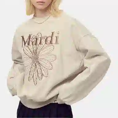 MARDI MERCREDI FW25 SWEATSHIRT FLOWERMARDI NEEDLEWORK_OATMEAL TAUPE