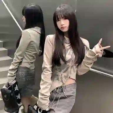 JUFU Long Sleeve Crop Top Grey