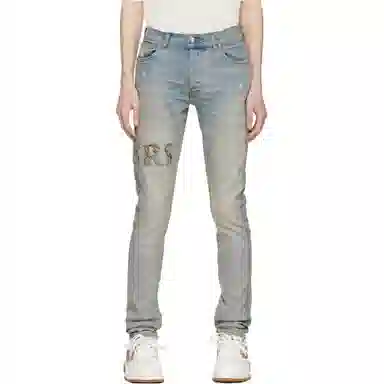 AMIRI Washed Zip Logo Straight Jeans Blue