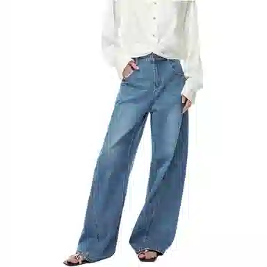 太平鸟 高腰舒适哈伦牛仔裤 女款 蓝色