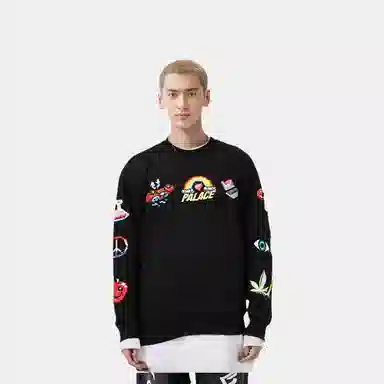 PALACE SS22 Mixed Media Bitmap Crew Black Logo
