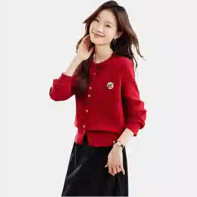 曲韩 拼色短款长袖针织衫 女款