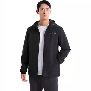特步 综训系列 字母连帽拉链长袖风衣 男款 正黑色