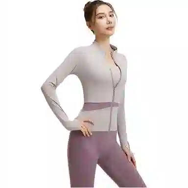 欧迪芬  欧若风蜜桃拼色三件套裸感无缝外套免穿胸垫文胸背心瑜伽裤速干跑步健身服套装出游运动普拉提臀高腰高弹力显瘦  瑜伽套装  女款