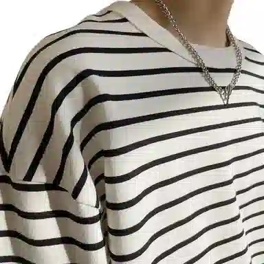 Big Check Black Cat Striped Crewneck Tee