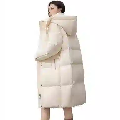 鸭鸭 纯色连帽简约加厚中长款羽绒服 女款