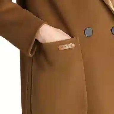 粉红玛琍 纯色中长款长袖大衣 女款 深驼