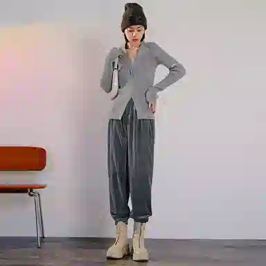 美洋 纯色宽松束脚九分休闲裤 女款