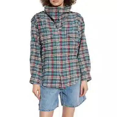 R13 Long Sleeve Checkered Shirt Blue