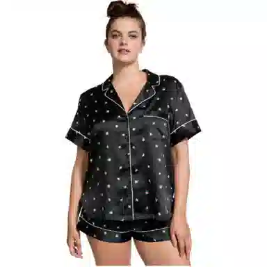 Victoria's Secret Satin Short Pajama Set Black Rosebuds