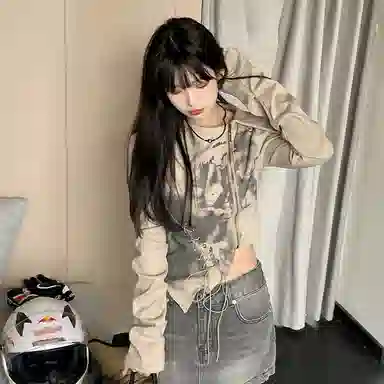 JUFU Long Sleeve Crop Top Grey