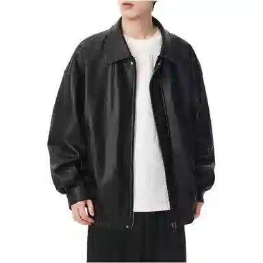 颂希尔 美式痞帅外套高级感防水翻领工装夹克潮牌设计感宽松秋冬季防风复古骑行服皮衣 男女同款