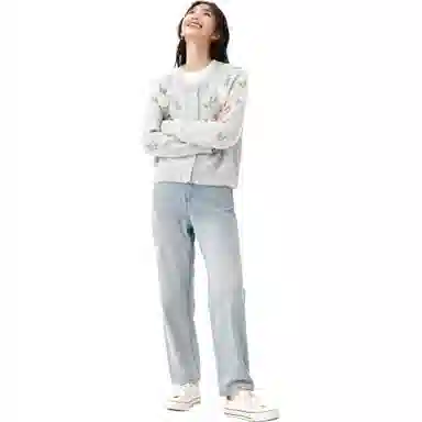 黛尔佳人 植物花卉宽松长袖针织衫 女款