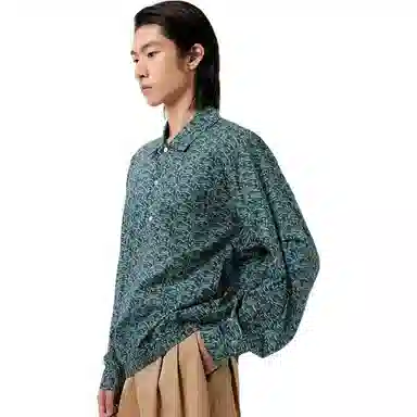 速写 复古满印印花长袖衬衫 男款 绿色