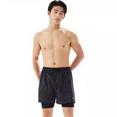 鸿星尔克 透气舒适休闲泳裤 男款 黑色印花
