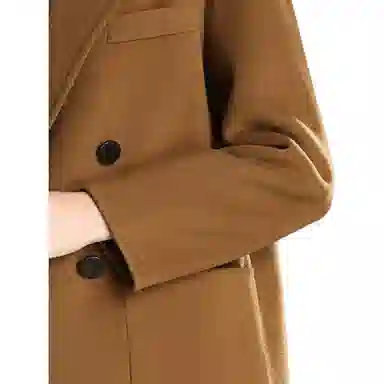 粉红玛琍 纯色中长款长袖大衣 女款 深驼