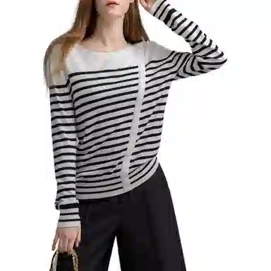 【dme】 舒适气质条纹圆领休闲慵懒套头针织衫 女款 米白