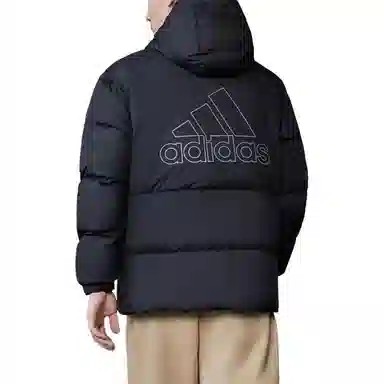 adidas Letter Print Down Hoodie Black