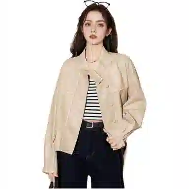 法文箱子 长袖通勤简约皮衣 女款