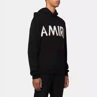 AMIRI FW22 Logo Embroidered Wool Hoodie Black