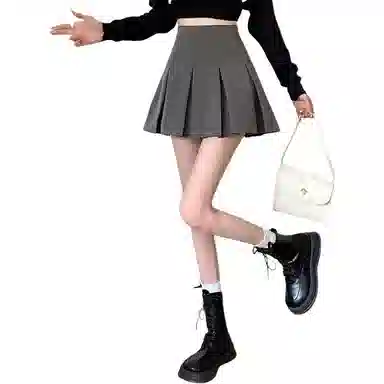 轻迎 高腰百褶裙显瘦美式学院风半身裙休闲短裙 女款