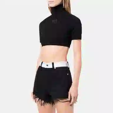 alexander wang FW22 Logo Embossed Cropped Sweater Black