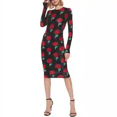 Versace Jeans Couture SS23 Rose Print Dress Black