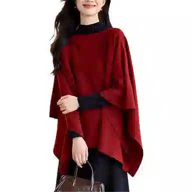 曲韩 纯色一字领舒适斗篷披风 女款