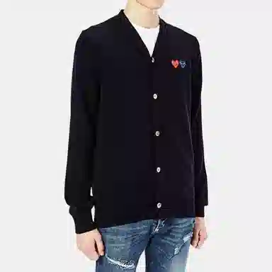 CDG Play Twin Heart Cardigan Navy