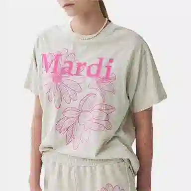 MARDI MERCREDI TSHIRT TRIPLE FLOWER_OATMEAL PINK SS25T