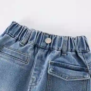 梦特娇 童装 纯色高腰毛边休闲半身裙 女童 牛仔蓝