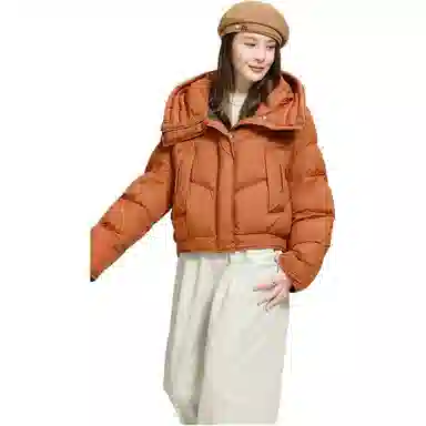 鸭鸭 韩版连帽加厚休闲时尚纯色短款长袖羽绒服 女款