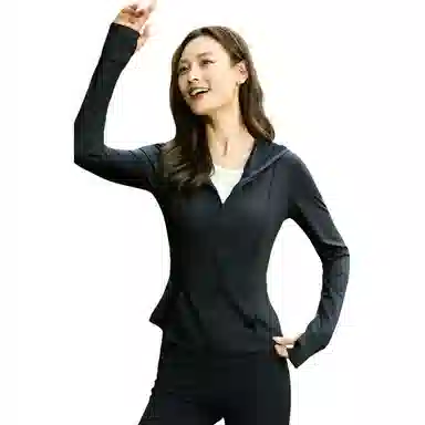 欧迪芬 修身连帽春夏冰丝防晒服凉感短款显瘦外套微喇叭裤两件套速干时尚运动风轻盈舒适感防晒衣透气性好时尚设计显瘦效果健身套装 女款