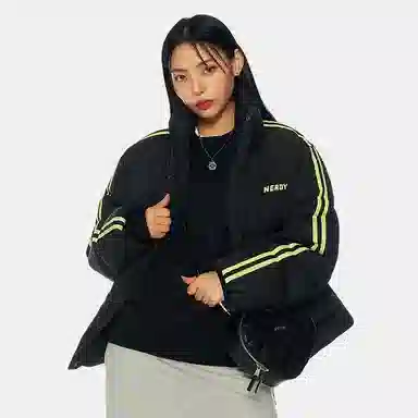 NERDY Logo Hooded Down Jacket Black