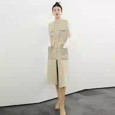 美洋 纯色圆领无袖马甲 女款 卡其色