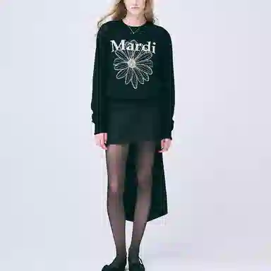 MARDI MERCREDI FW24 CASHMERE CREW NECK FLOWERMARDI-BLACK CREAM