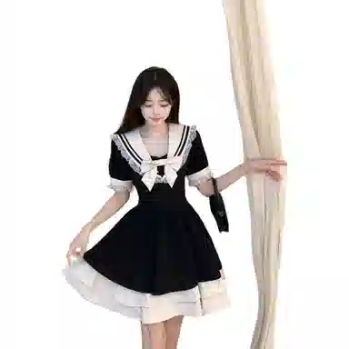 桴生 学院风海军领蝴蝶结女学生韩版宽松夏季小个子公主裙子 短袖连衣裙 女款