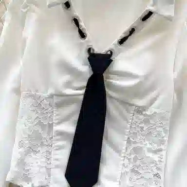 桴生 轻奢高级感网纱刺绣小领带拼接纯欲辣妹上衣衬衫 女款