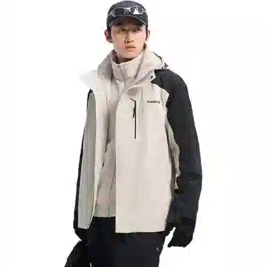 探路者  休闲舒适三合一  防水耐磨保暖冲锋衣 男款 莎草色\黑色