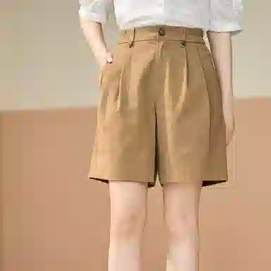 茵曼 纯色休闲高腰直筒短裤 女款