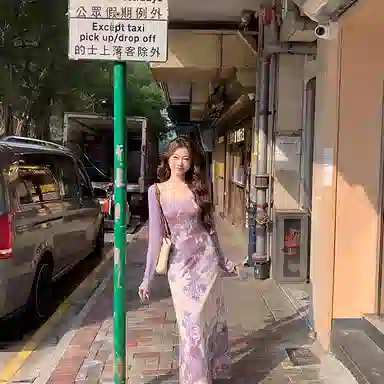 玉儿恋 纯欲风新中式气质复古碎花拼接蕾丝吊带开衫度假茶歇裙装套装 女款 紫色单品