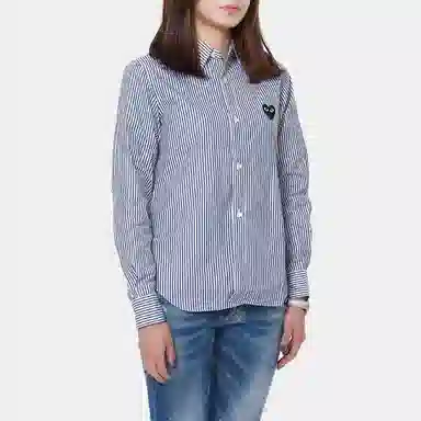 CDG Play Striped Black Heart Long Sleeve Shirt