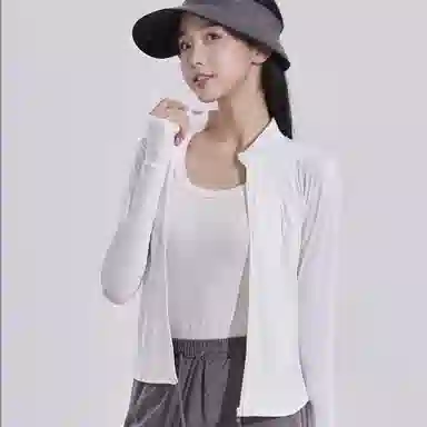 御茶家 简约纯色立领无帽收腰显瘦修身运动舒适透气徒步防紫外线户外休闲外套防晒服 女款
