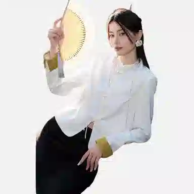 【dme】 立领纯色休闲复古长袖衬衫 女款 米白