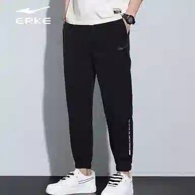 鸿星尔克 综训系列 简约纯色舒适百搭休闲裤 男款 黑色