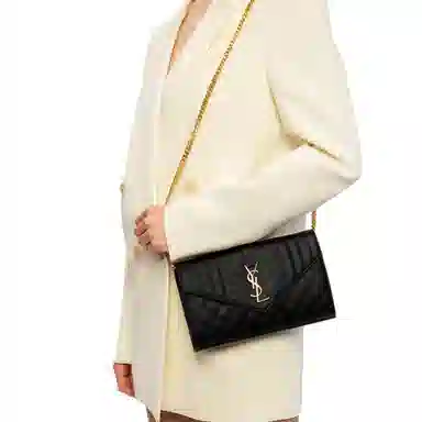 Saint Laurent YSL Monogram Quilted Leather Wallet Crossbody Bag Black