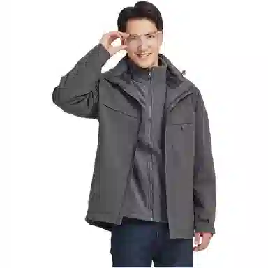 浪莎  纯色连帽舒适拉链  防水防风保暖冲锋衣 男