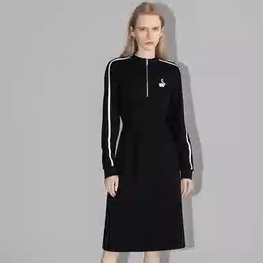 【dme】 纯色拉链立领长袖连衣裙 黑色