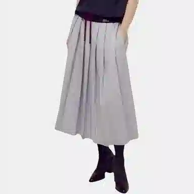 MARDI MERCREDI FW25 COTTON PLEATED MAXI SKIRT STRIPE_BLUE
