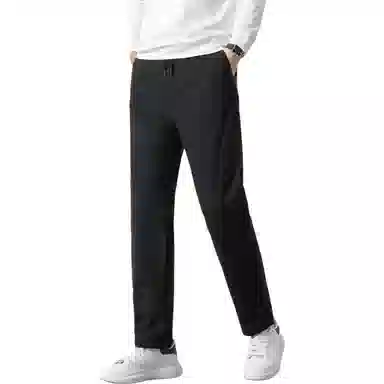 鸭鸭 纯色韩版休闲基础百搭中高腰系带防寒保暖加厚羽绒裤/棉裤 男款 黑色